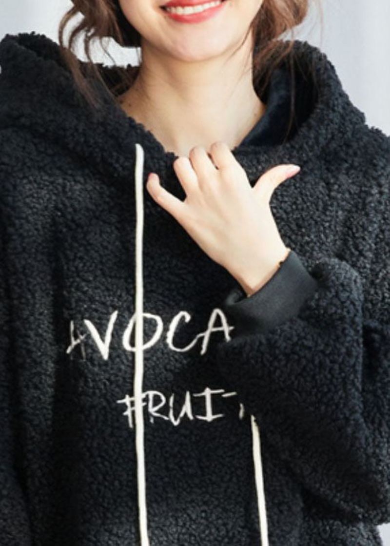 Style Noir À Capuche Chaud Polaire Laine Pull Sweat Hiver - Noir