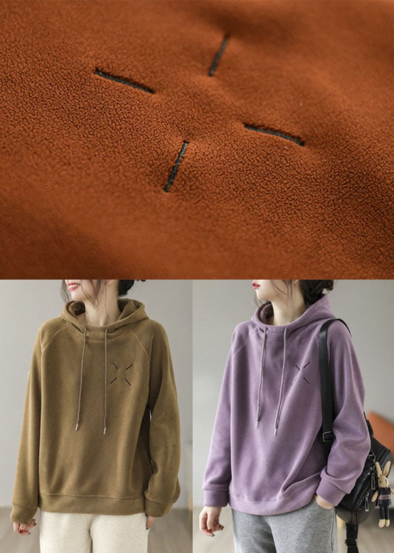 Sweat-shirt À Capuche Violet Français Doublure En Laine Polaire Brodée Pull-over Printemps - Manteaux en laine femmes