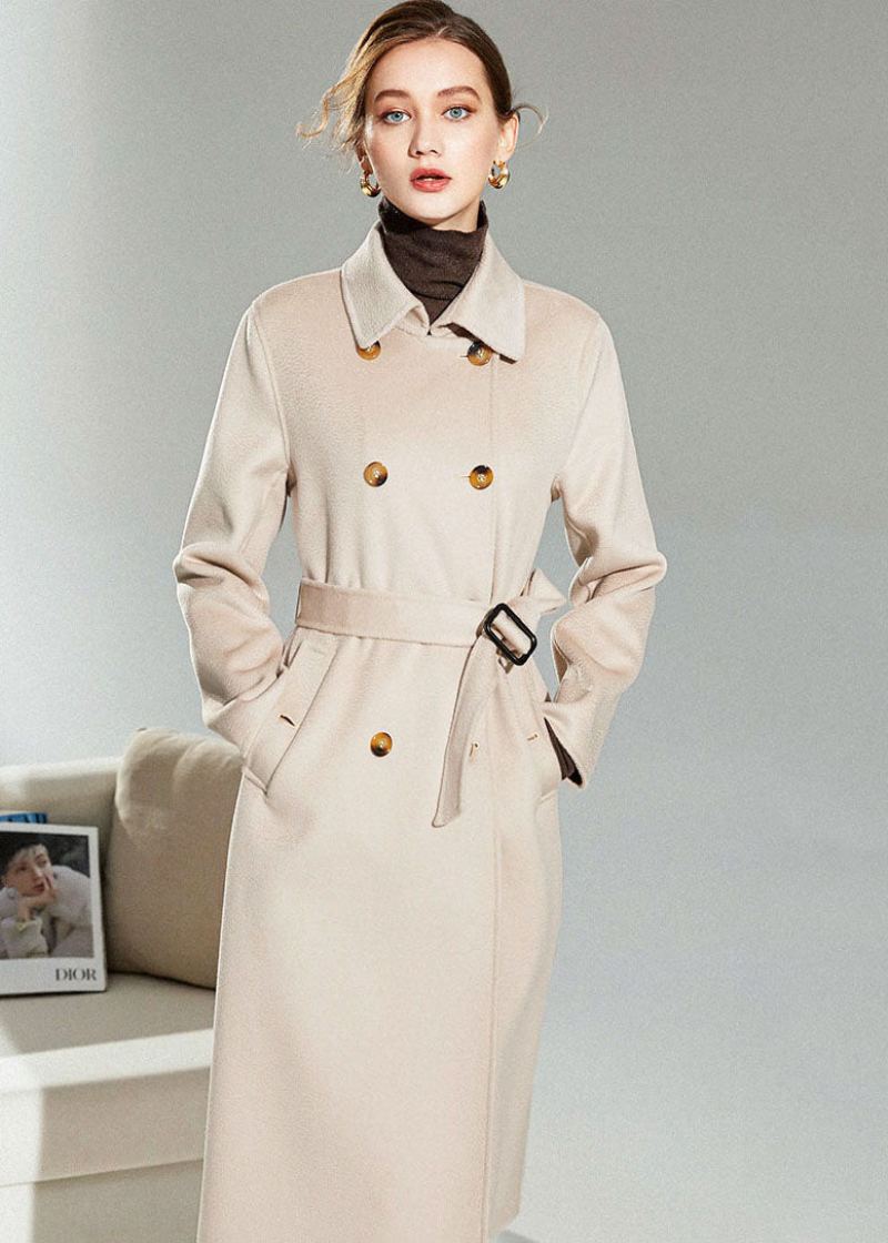 Trench-coat Croisé En Laine Rose Clair Ceintures D'hiver