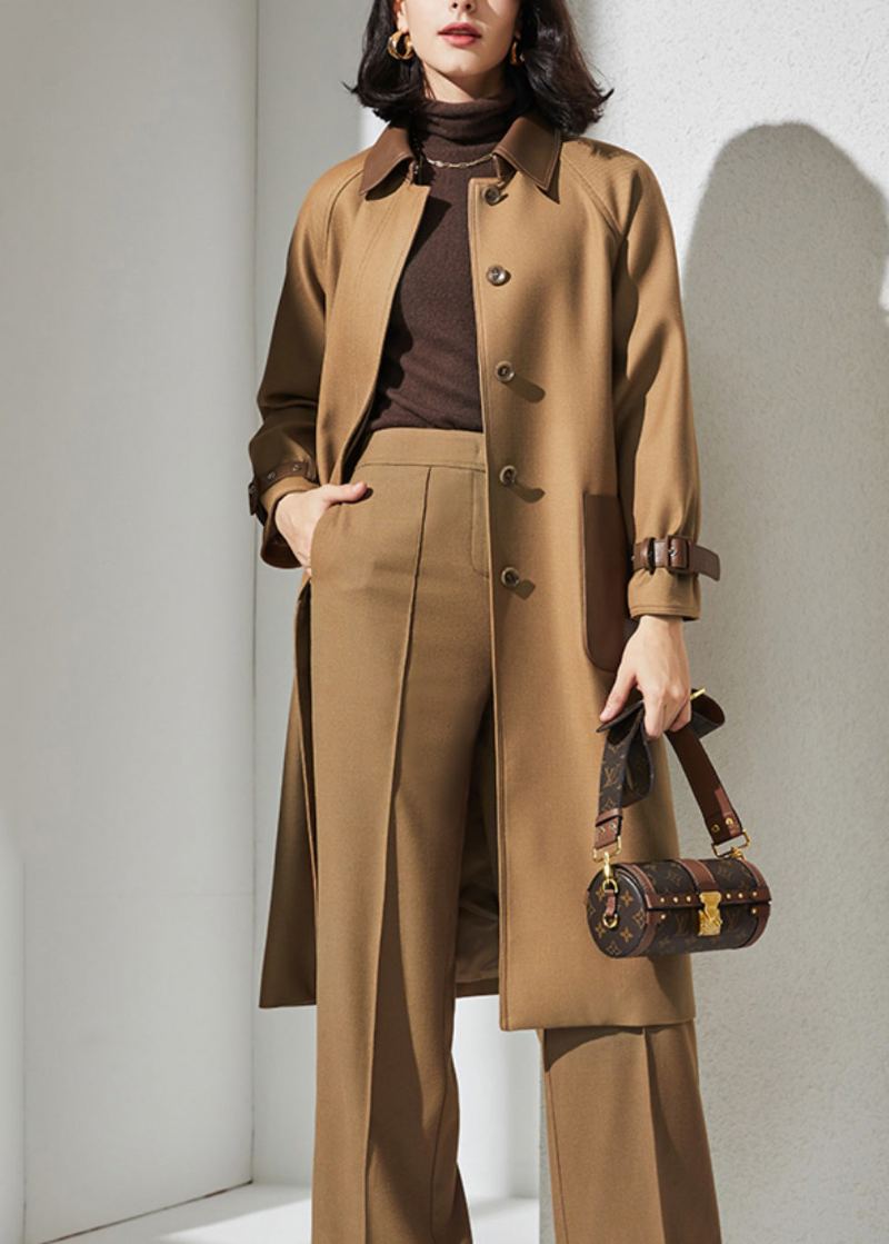 Trench-coat En Laine Avec Poches À Nouer À La Taille Chameau Français Automne - Manteaux en laine femmes