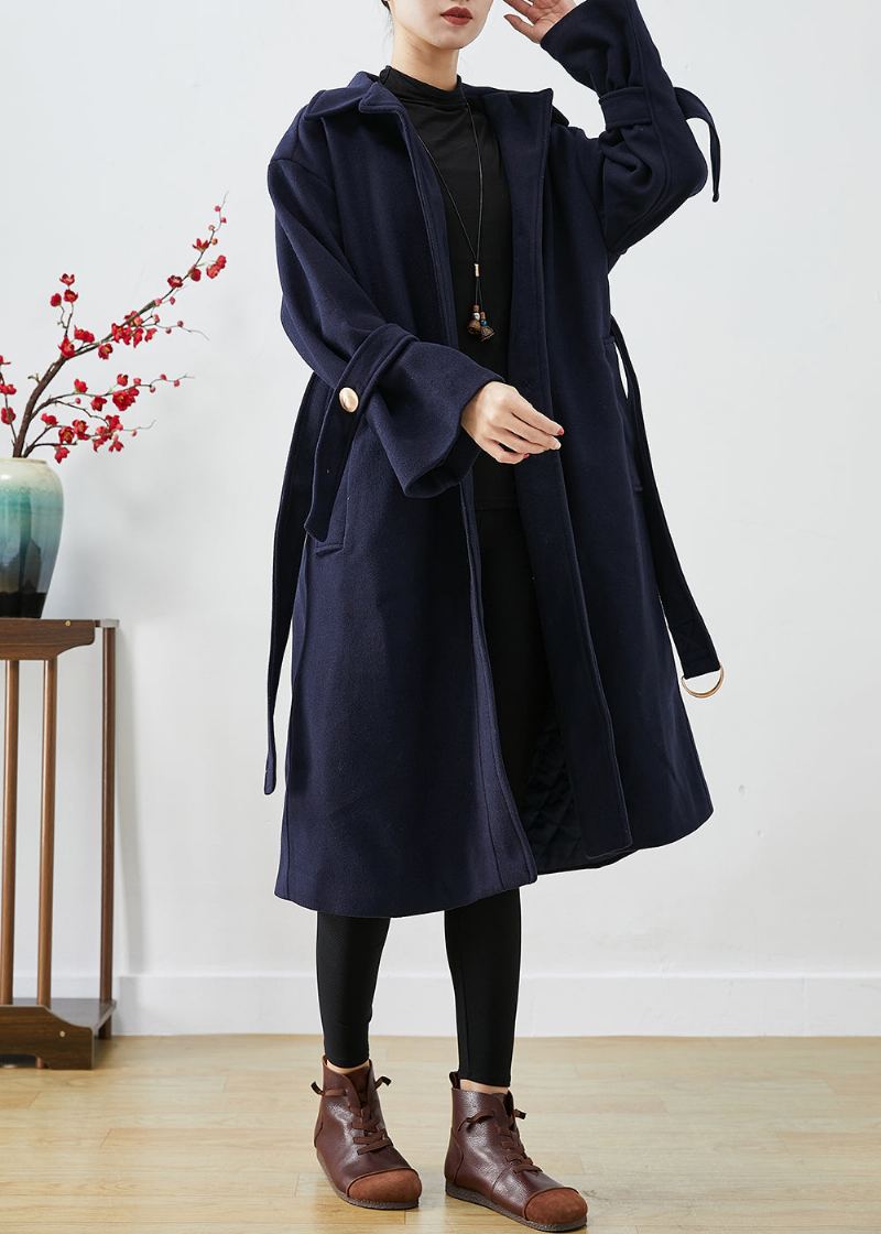 Trench-coat En Laine Épaisse Coupe Cintrée Marine Française Hiver - Manteaux en laine femmes