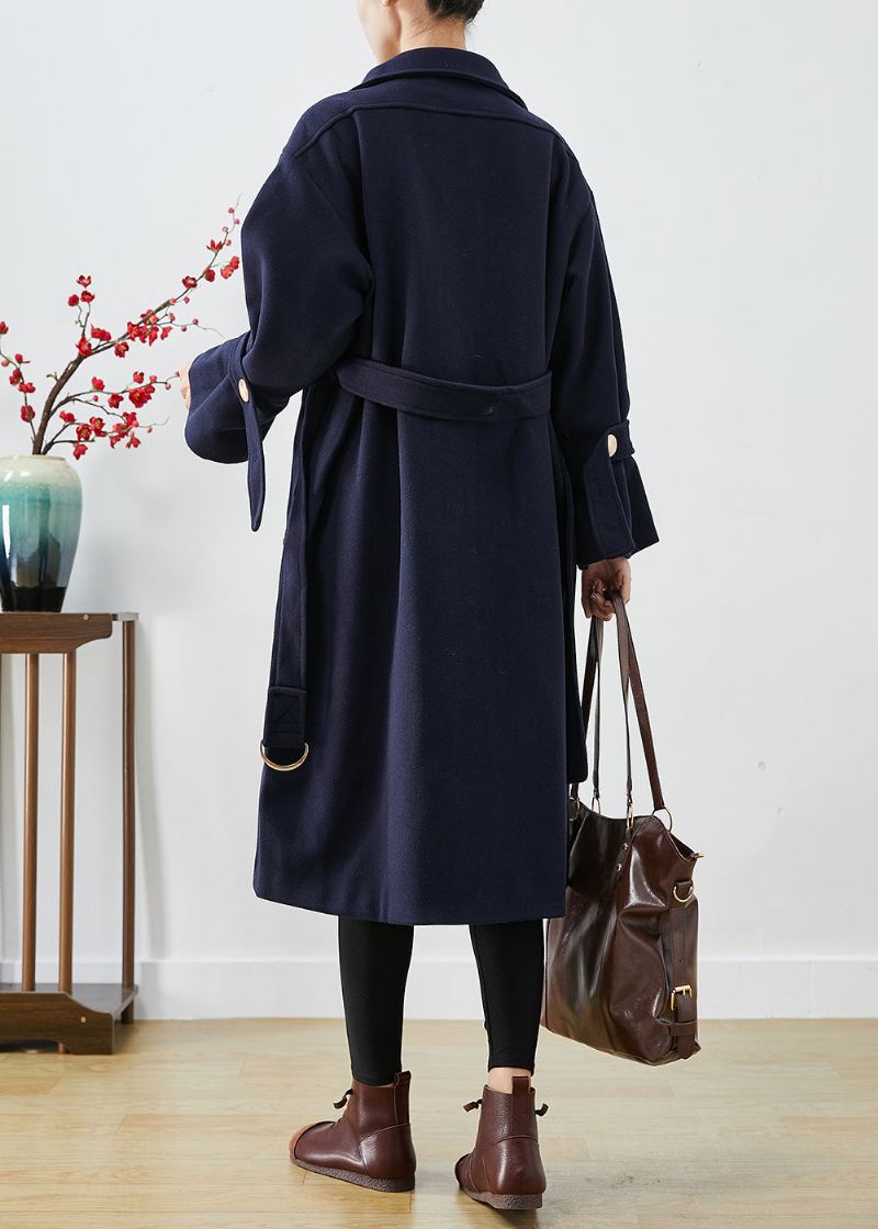 Trench-coat En Laine Épaisse Coupe Cintrée Marine Française Hiver - Manteaux en laine femmes