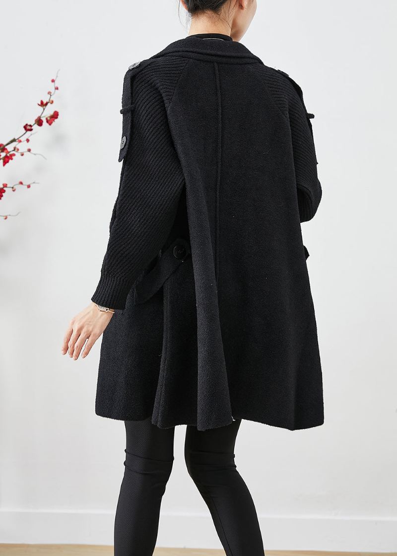 Trench-coat En Laine Noir À Double Boutonnage Décontracté Patchwork Automne - Manteaux en laine femmes