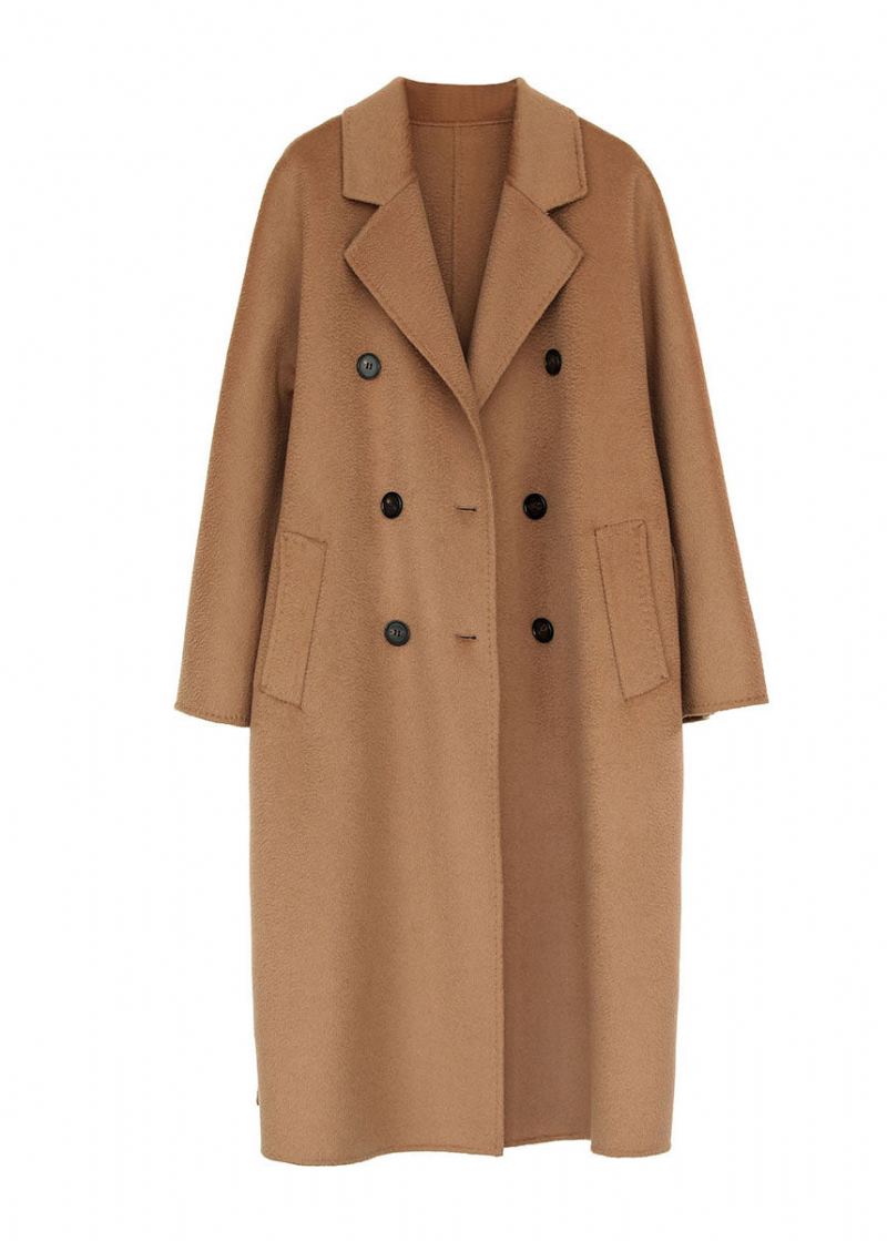 Trench-coat En Laine Surdimensionné À Double Boutonnage Chameau Clair Chic Hiver - Manteaux en laine femmes