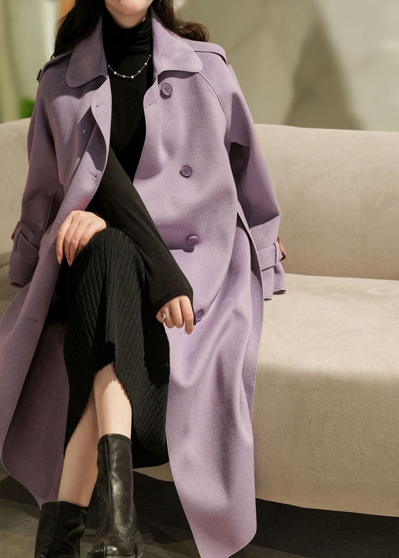 Trench-coat En Laine Violet Couleur Unie Col Peter Pan Hiver