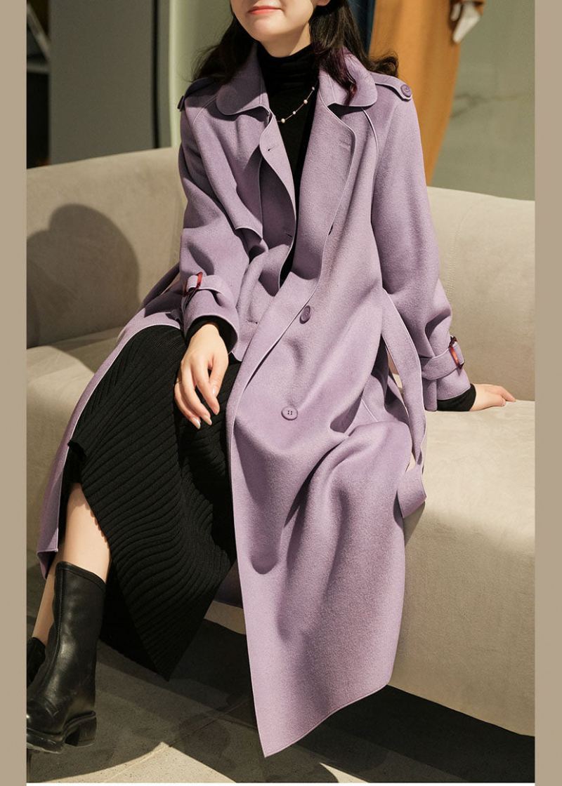 Trench-coat En Laine Violet Couleur Unie Col Peter Pan Hiver - Violet