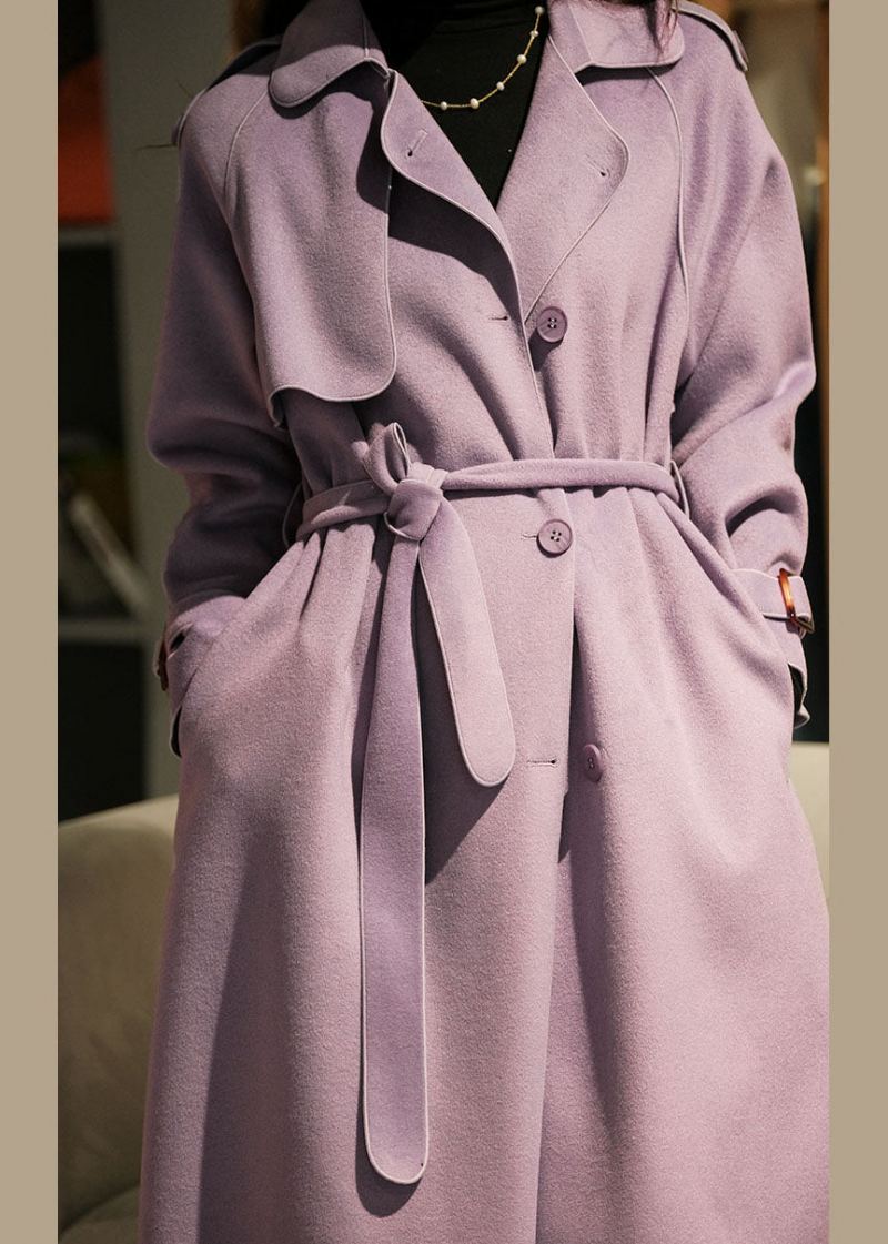 Trench-coat En Laine Violet Couleur Unie Col Peter Pan Hiver - Violet