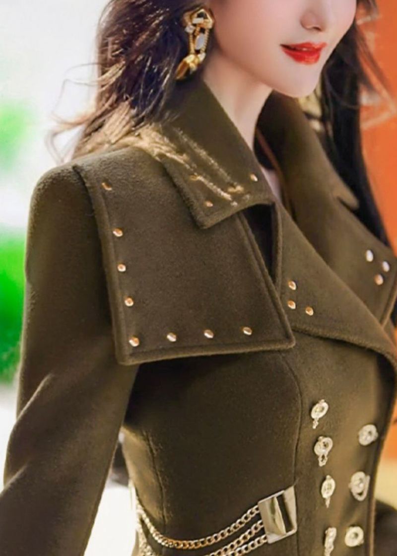 Trench En Laine Coupe Cintrée Patchwork Vert Armée Française Hiver - Manteaux en laine femmes