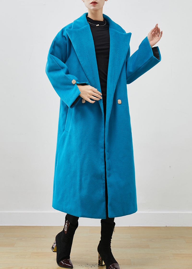 Trench En Laine Double Boutonnage Surdimensionné Bleu Lac Simple Printemps - Manteaux en laine femmes