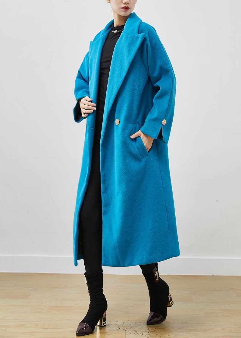 Trench En Laine Double Boutonnage Surdimensionné Bleu Lac Simple Printemps - Manteaux en laine femmes