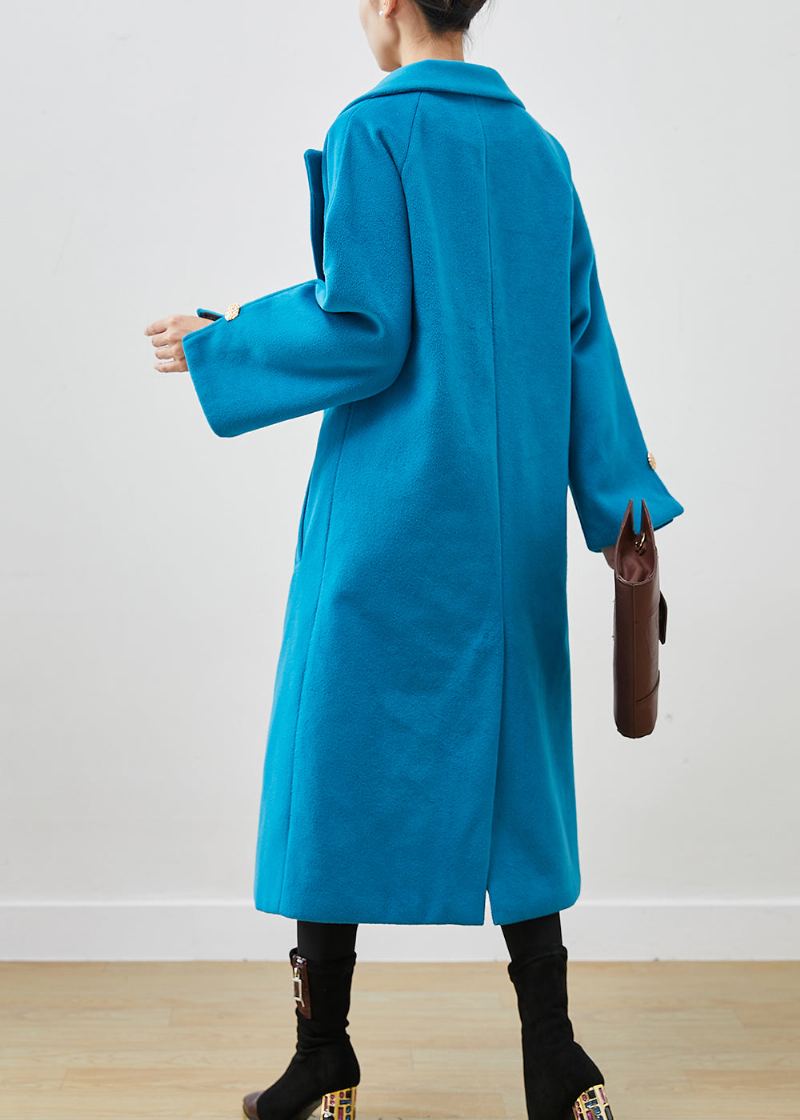 Trench En Laine Double Boutonnage Surdimensionné Bleu Lac Simple Printemps - Manteaux en laine femmes