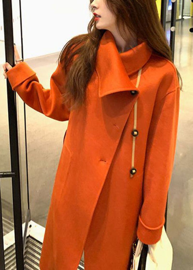 Trench En Laine Pour Femmes Orange Asymétrique Cravate À La Taille Automne - Manteaux en laine femmes