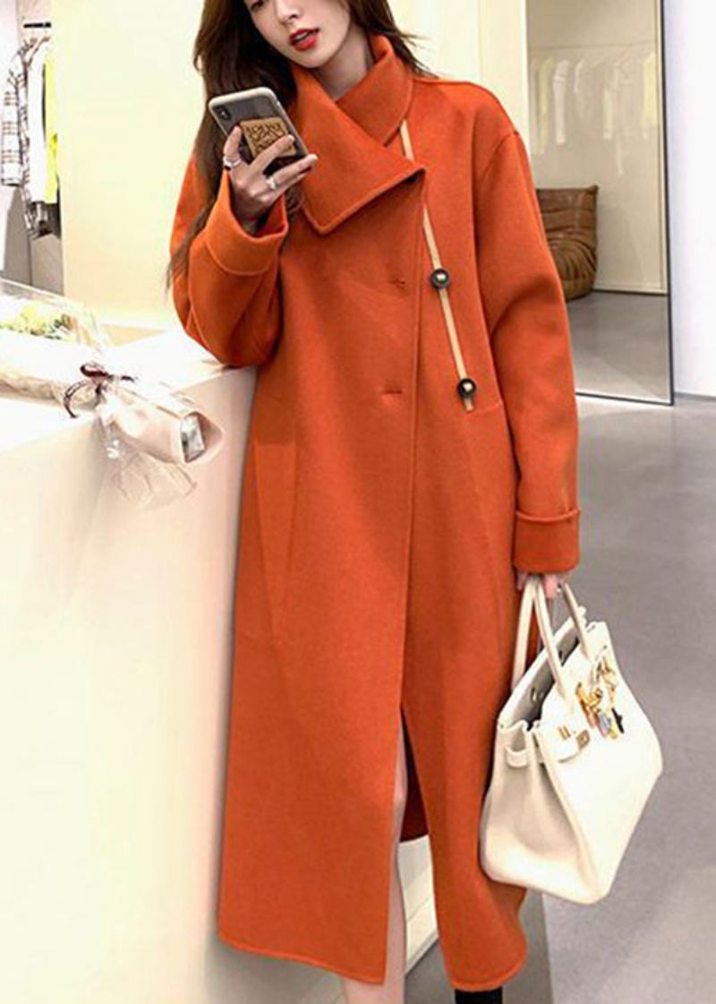 Trench En Laine Pour Femmes Orange Asymétrique Cravate À La Taille Automne - Manteaux en laine femmes