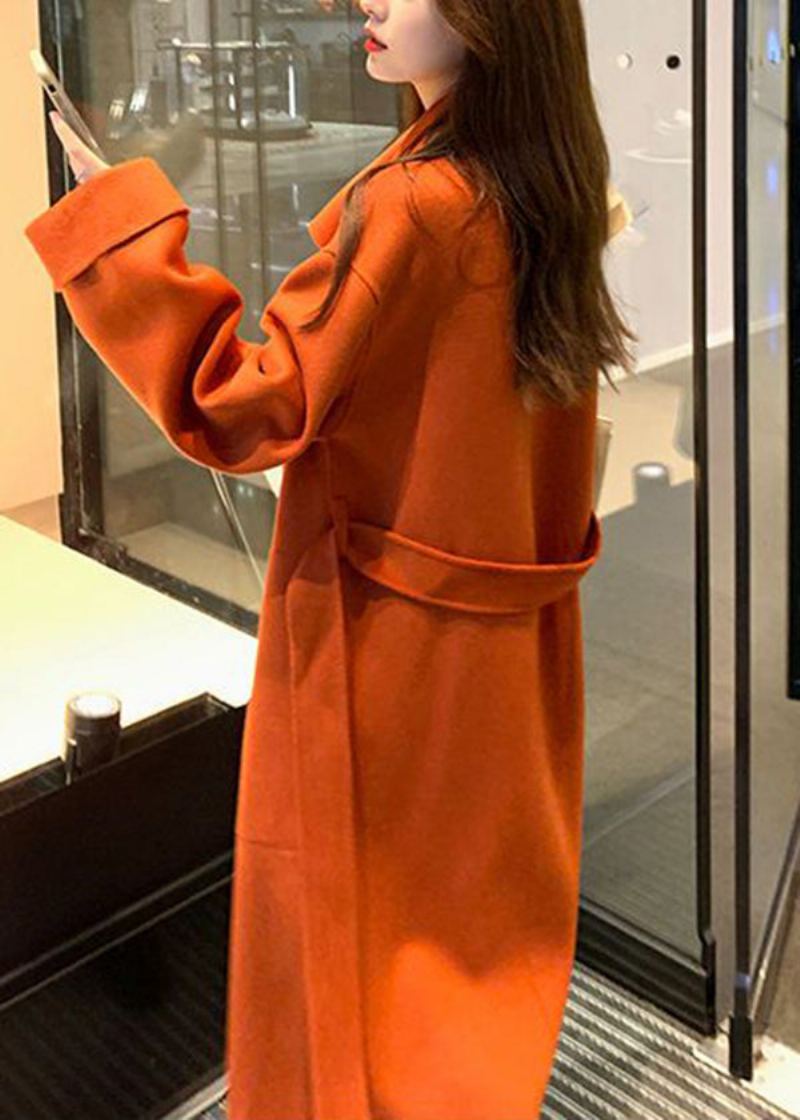 Trench En Laine Pour Femmes Orange Asymétrique Cravate À La Taille Automne - Manteaux en laine femmes