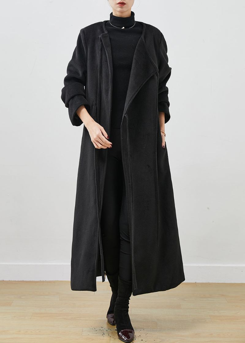 Trench En Laine Noir Français À Lacets Printemps - Manteaux en laine femmes