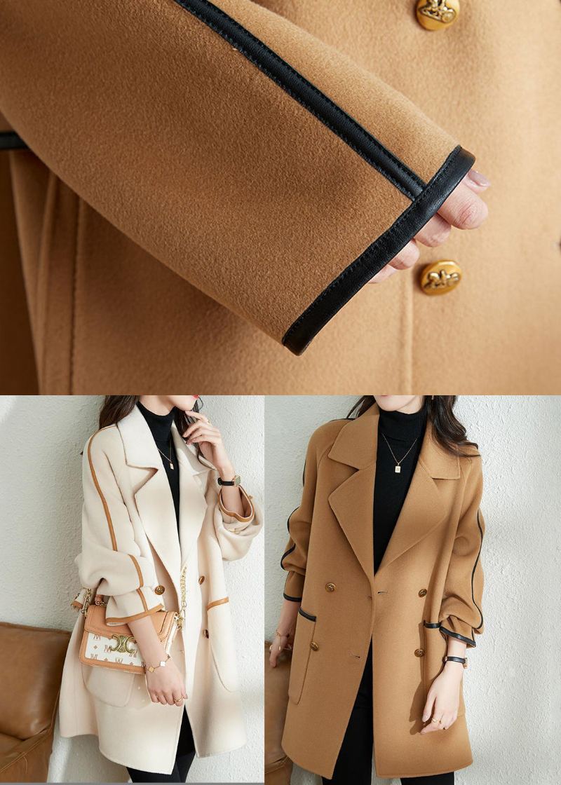 Trench En Laine Patchwork Camel Surdimensionné Double Boutonnage Automne - Manteaux en laine femmes