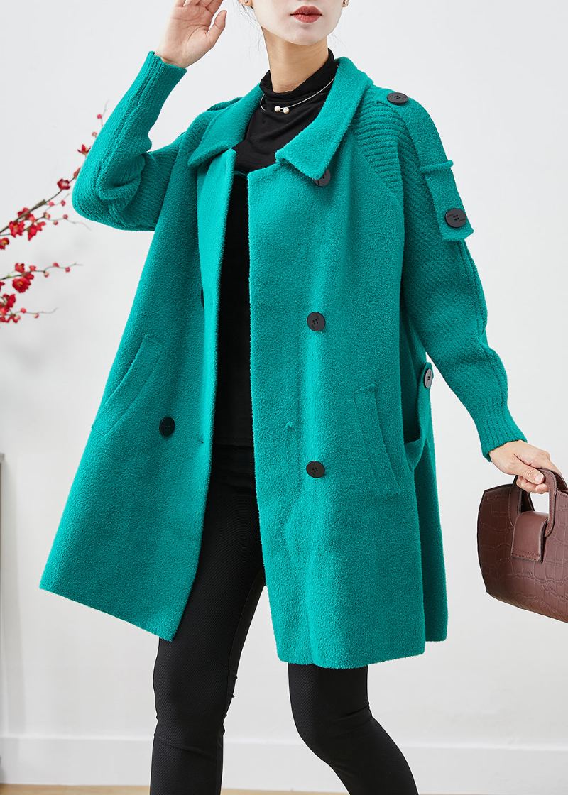 Trench En Laine Patchwork Vert Surdimensionné Double Poitrine Automne - Manteaux en laine femmes