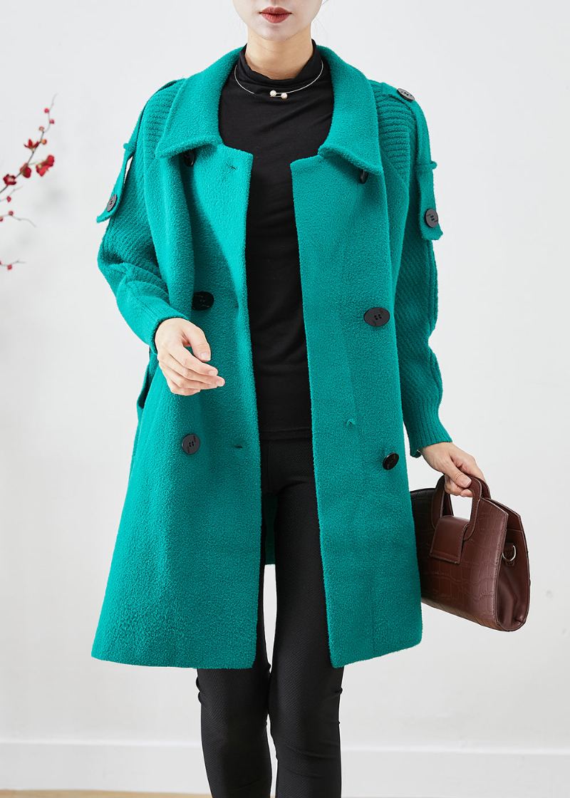 Trench En Laine Patchwork Vert Surdimensionné Double Poitrine Automne - Manteaux en laine femmes