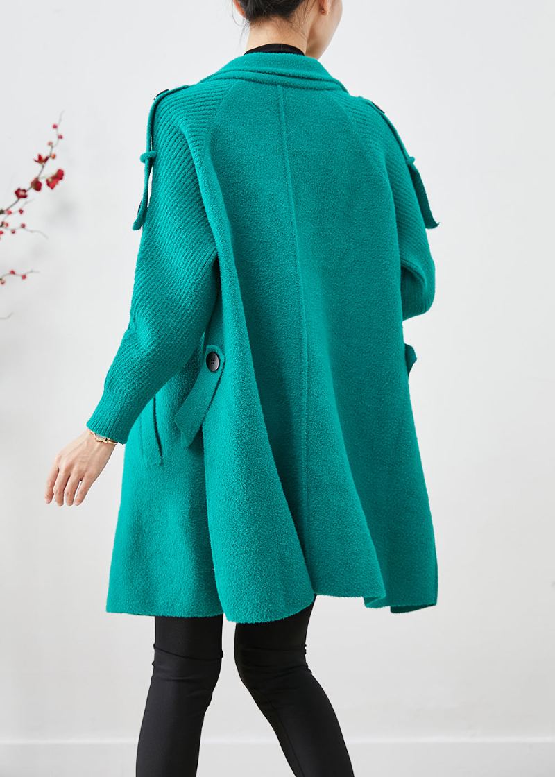 Trench En Laine Patchwork Vert Surdimensionné Double Poitrine Automne - Manteaux en laine femmes