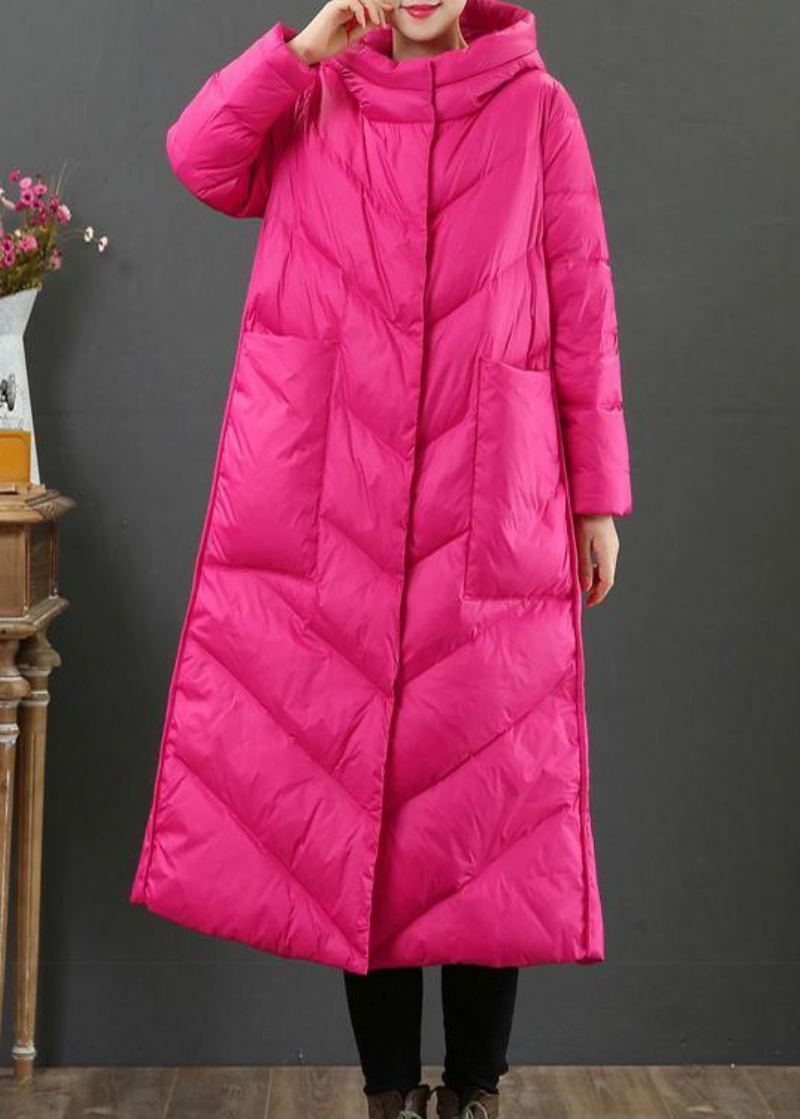 Trench Oversize Femme Manteau D'hiver Rose Poches À Capuche En Laine - Rose