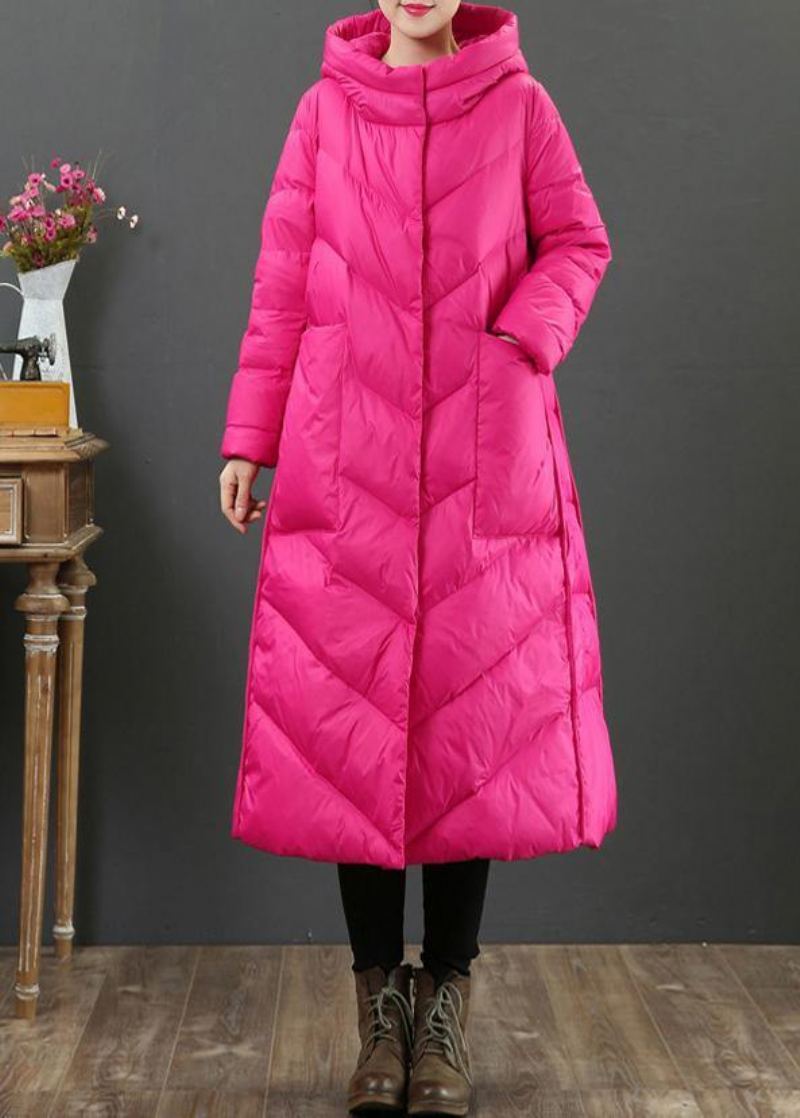 Trench Oversize Femme Manteau D'hiver Rose Poches À Capuche En Laine - Rose