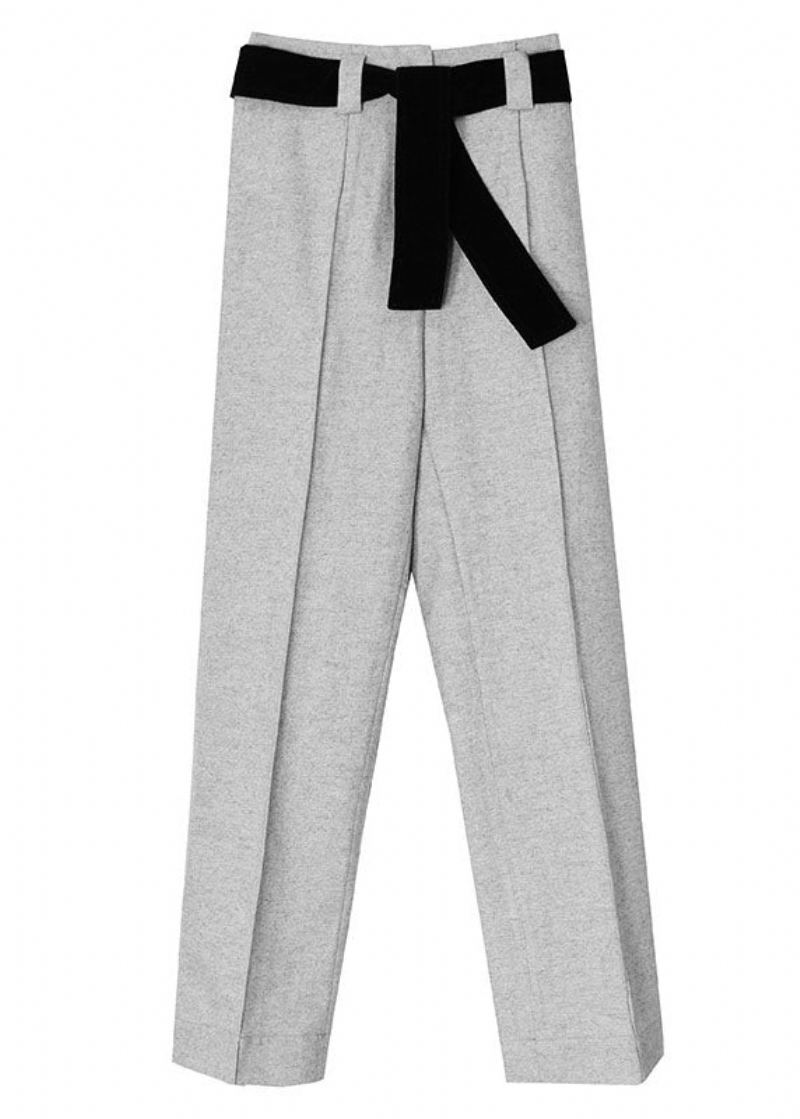 Tunique Gris Clair Simple Pantalon Droit En Laine Printemps - Manteaux en laine femmes