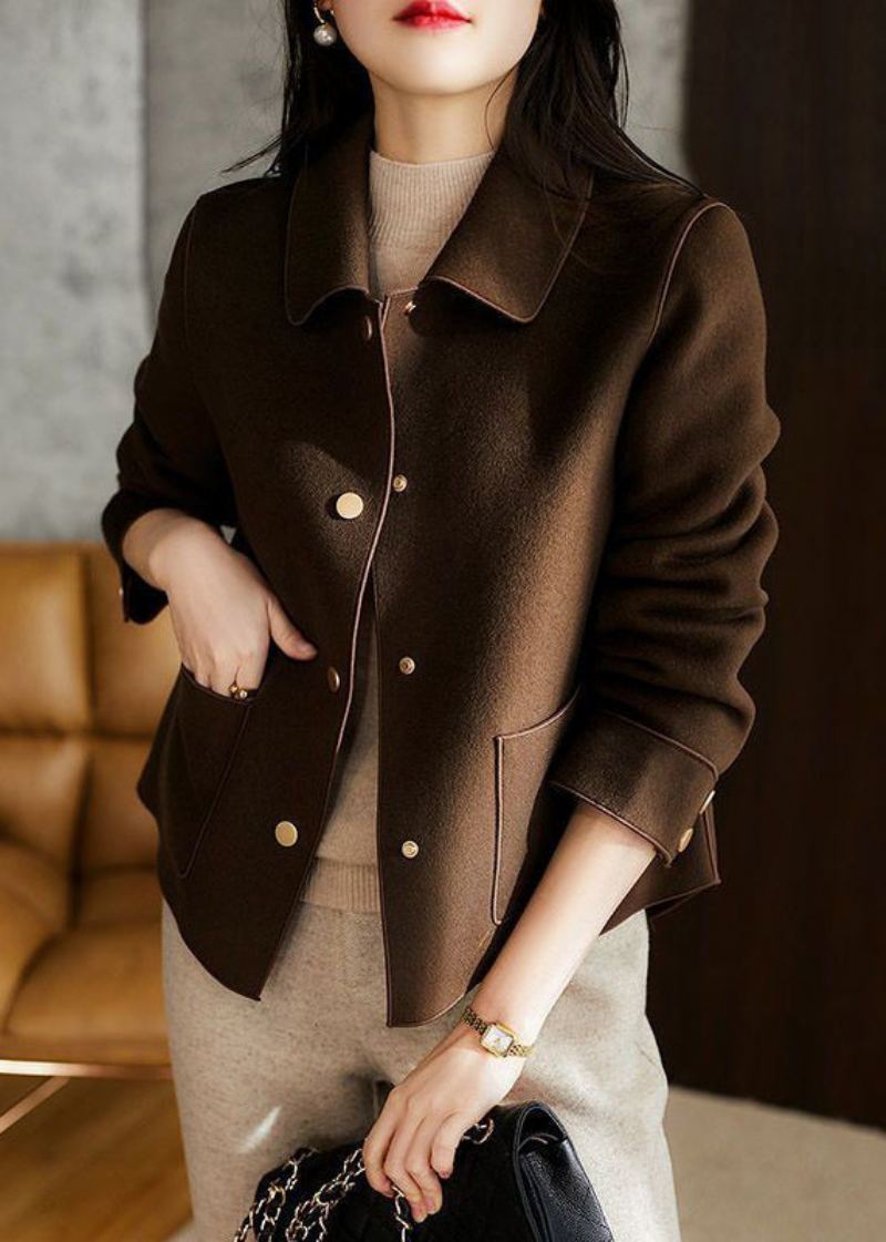 Veste En Laine Beige Simple Avec Col Peter Pan Et Boutons Automne - Manteaux en laine femmes