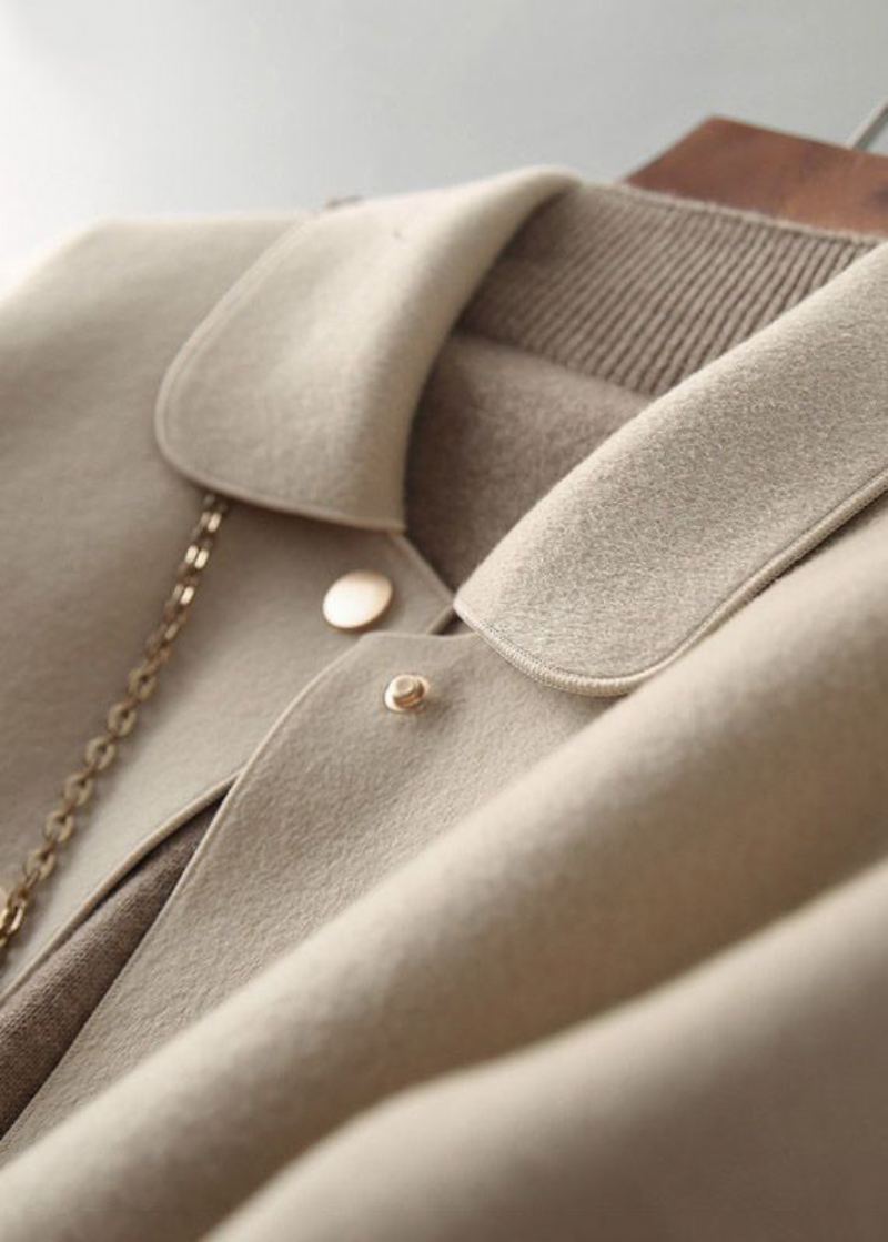 Veste En Laine Beige Simple Avec Col Peter Pan Et Boutons Automne - Manteaux en laine femmes