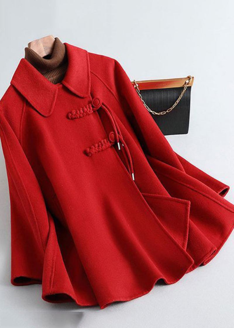 Veste En Laine Orientale Rouge À Glands Bouton Chinois Hiver - Manteaux en laine femmes