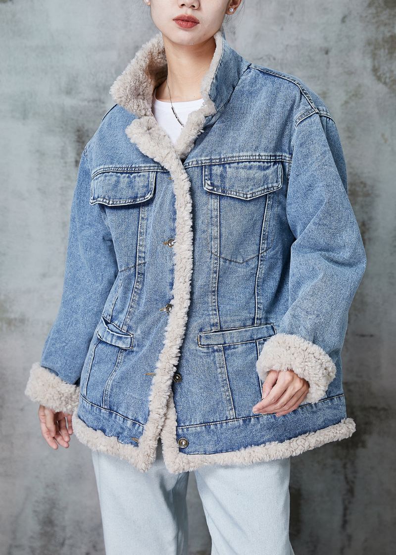 Vestes D'hiver Doublées De Laine Polaire Épaisse Bleu Denim Fin - Manteaux en laine femmes