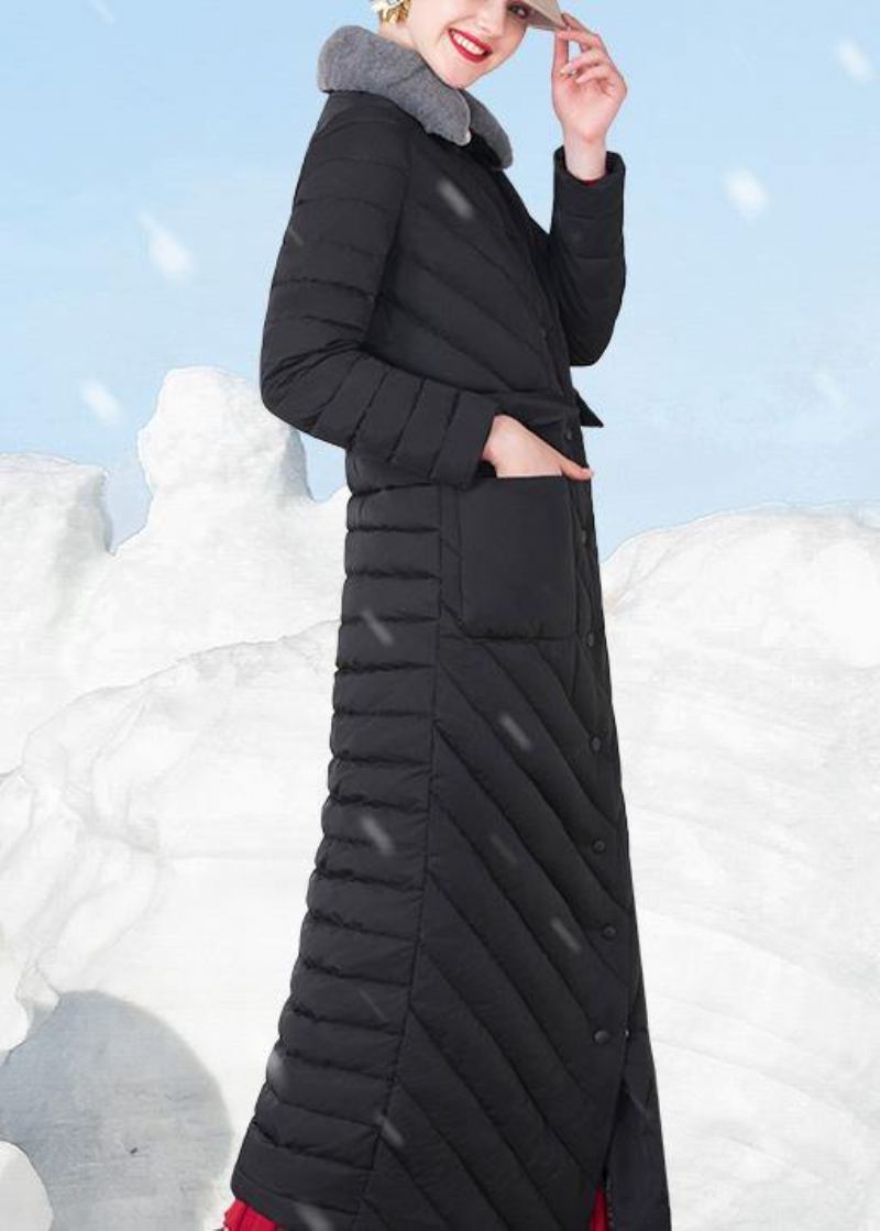 Vestes De Neige Fines Et Amples Avec Col En Laine De Lapin Pardessus Noir À Grandes Poches Doudoune Pour Femme - Manteaux en laine femmes