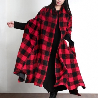 Vêtements De Luxe Grande Taille Manteau D'hiver Long D'extérieur De Laine Asymétrique À Carreaux Rouges