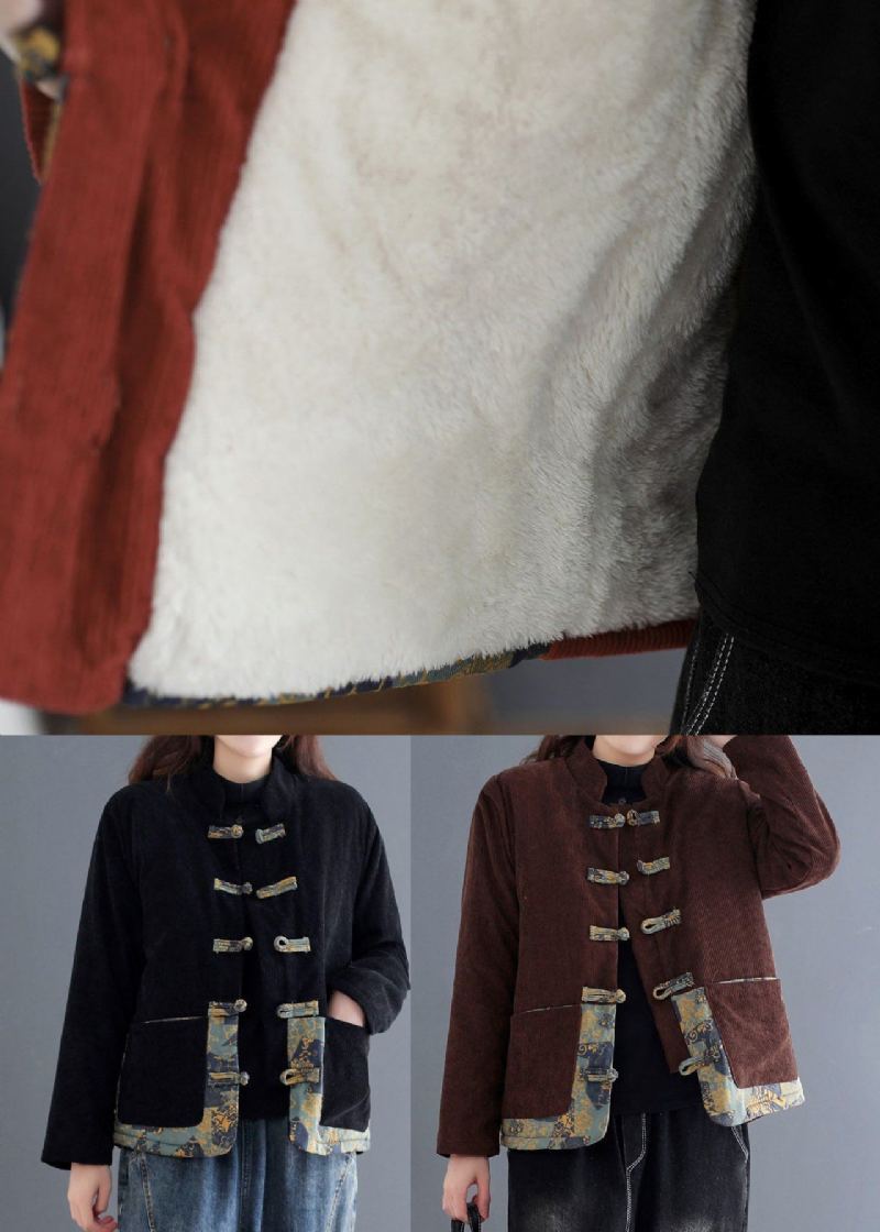 Vintage Rouge Brique Épais Polaire Doublé De Laine Vestes En Velours Côtelé Hiver - Manteaux en laine femmes