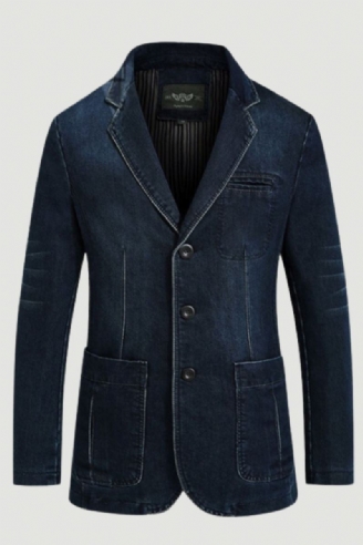 Automne Blazer Denim Veste Hommes Costume Jeans Manteau Coton Vintage Bleu Classique Mince Gros Vêtements De Sport Pardessus