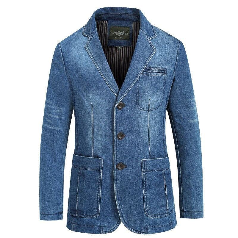 Automne Blazer Denim Veste Hommes Costume Jeans Manteau Coton Vintage Bleu Classique Mince Gros Vêtements De Sport Pardessus - Bleu Ciel