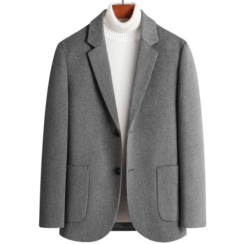 Automne Et Hiver Boutique Laine De Haute Qualité Solide Hommes Décontracté Affaires Blazer Mâle Costume Veste Manteau - Noir