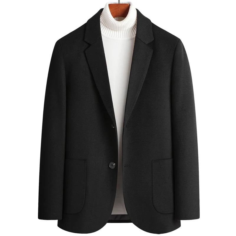 Automne Et Hiver Boutique Laine De Haute Qualité Solide Hommes Décontracté Affaires Blazer Mâle Costume Veste Manteau - Noir