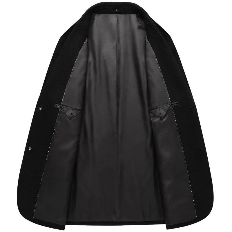 Automne Et Hiver Boutique Laine De Haute Qualité Solide Hommes Décontracté Affaires Blazer Mâle Costume Veste Manteau - Noir