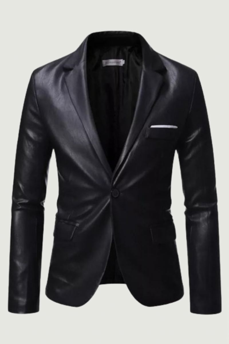 Automne Hiver Hommes D'affaires De Luxe Blazer Banquet En Cuir Robe Costume Veste Mince Texture