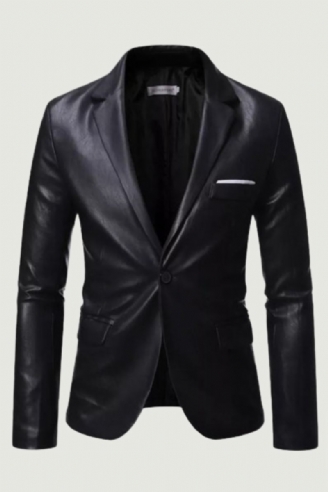 Automne Hiver Hommes D'affaires De Luxe Blazer Banquet En Cuir Robe Costume Veste Mince Texture