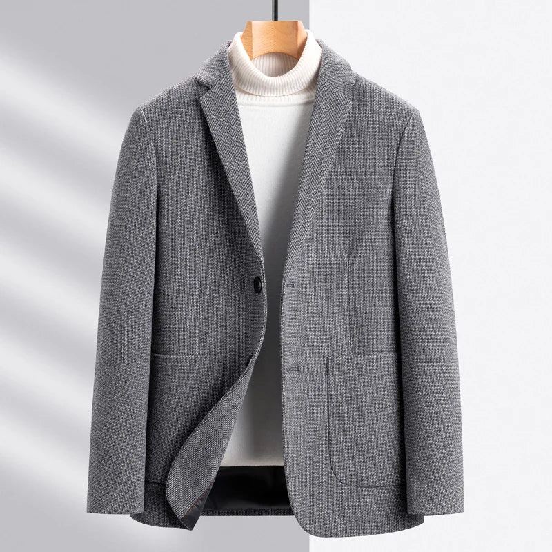 Beau Costume En Laine Pour Hommes Automne Et Hiver Business Décontracté Manteau Simple Ouest - Gris