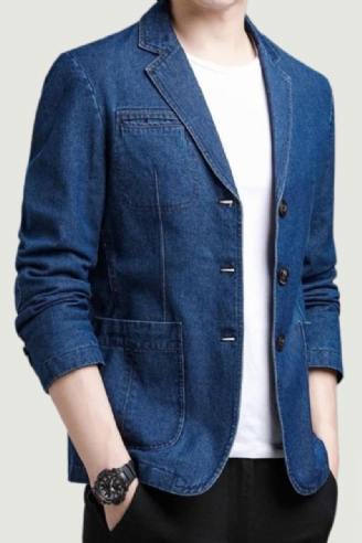 Blazer Confortable En Denim Solide Pour Hommes Version Slim De Loisirs De Style Britannique Tendance