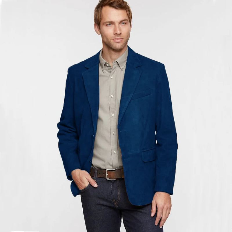 Blazer En Daim Pour Hommes Costumes Et Blazers À Simple Boutonnage Costume D'affaires De Styliste Élégant Manteau Masculin - Noir