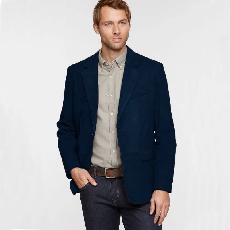 Blazer En Daim Pour Hommes Costumes Et Blazers À Simple Boutonnage Costume D'affaires De Styliste Élégant Manteau Masculin - Noir