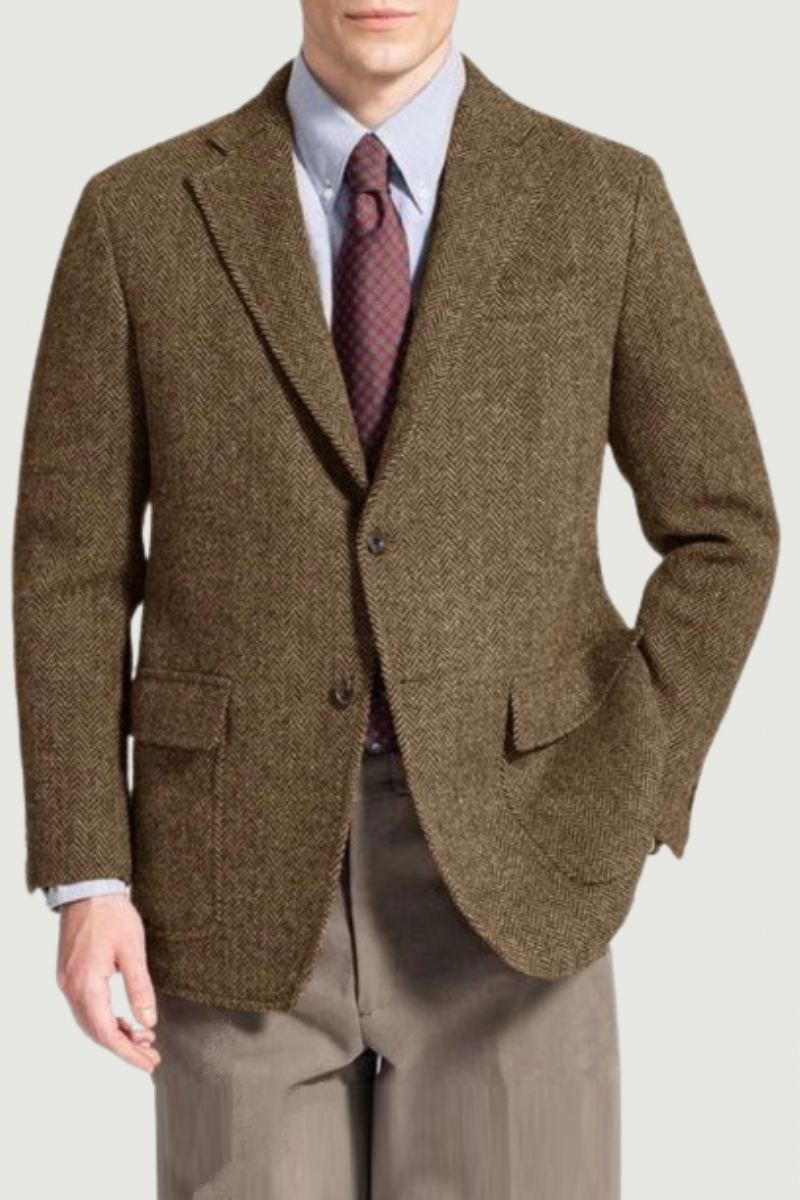 Blazer Homme Simple Boutonnage À Chevrons Laine Manteau Chaud Costume Et Blazers Pour Hommes Luxe Concepteur Américain