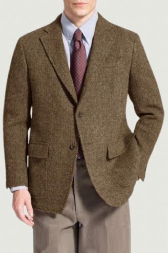 Blazer Homme Simple Boutonnage À Chevrons Laine Manteau Chaud Costume Et Blazers Pour Hommes Luxe Concepteur Américain