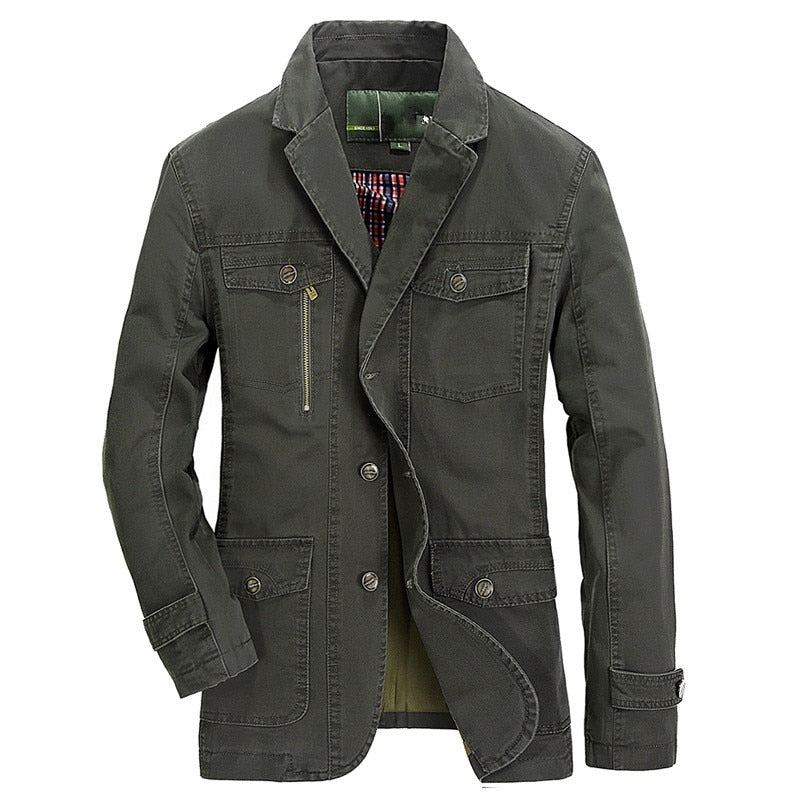 Blazer Militaire Veste Hommes Printemps Automne Décontracté Coton Lavé Manteaux Armée Bomber Costume Vestes Denim Cargo Trench - Kaki