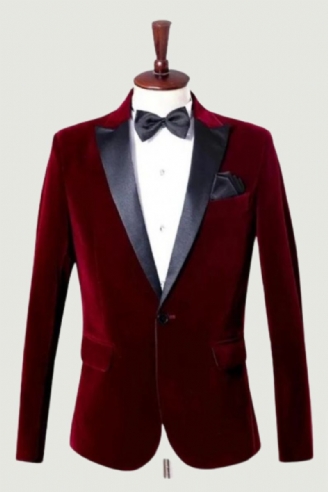 Blazer En Velours Pour Hommes Veste À Simple Boutonnage Smoking Formel Marié Robe De Soirée De Mariage Costume D'affaires Décontracté