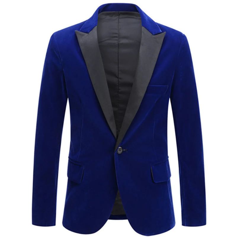 Blazer En Velours Pour Hommes Veste À Simple Boutonnage Smoking Formel Marié Robe De Soirée De Mariage Costume D'affaires Décontracté - Noir