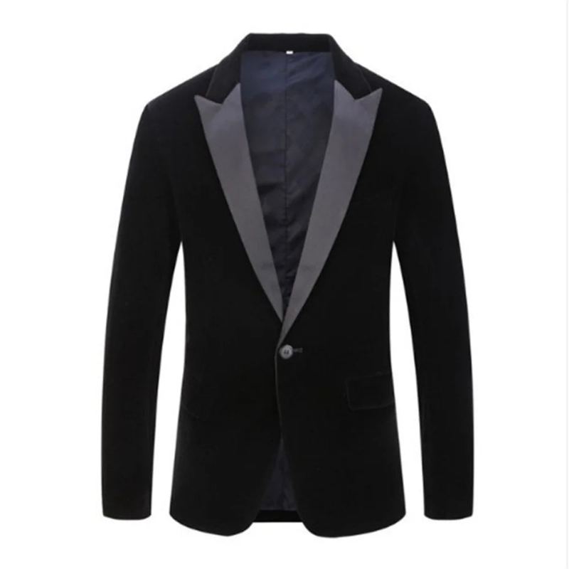 Blazer En Velours Pour Hommes Veste À Simple Boutonnage Smoking Formel Marié Robe De Soirée De Mariage Costume D'affaires Décontracté - Noir